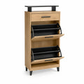 Oak and Black Engineered Wood Storage Cabinet with 2 Tilt-Out Compartments, Drawer, and Shelves, 31.5 x 13.8 x 47.2 in