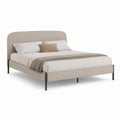 Queen Beige Upholstered Platform Bed Frame with Rounded Headboard, 88 x 64 x 44 in