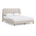 Queen Beige Upholstered Platform Bed with Channel-Tufted Headboard, 88 x 65 x 46 in
