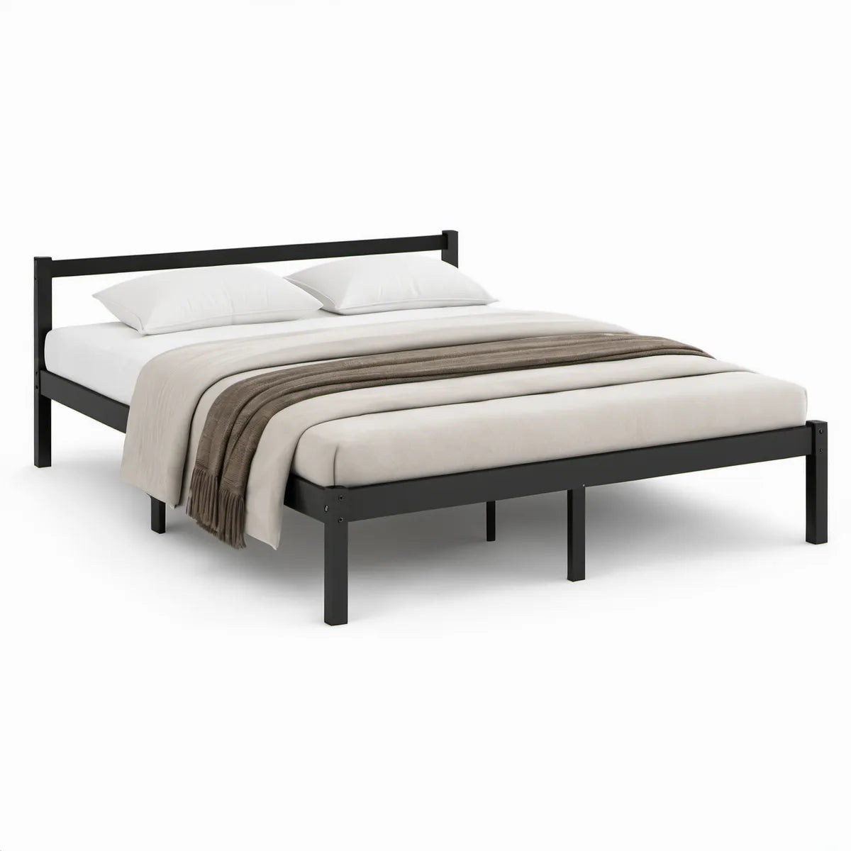 Queen Black Carbon Steel Platform Bed Frame, 82 x 62 x 36 in