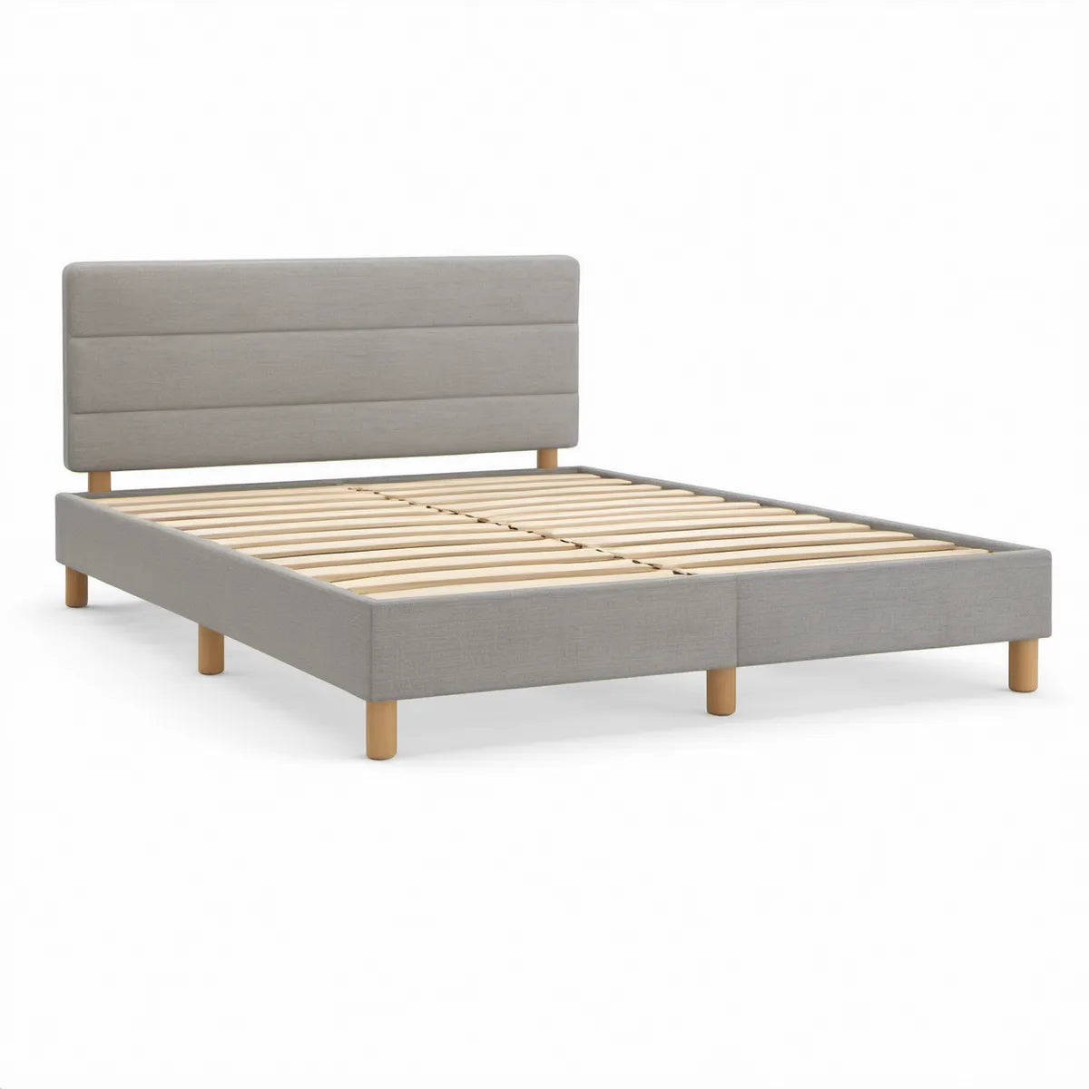 Queen Upholstered Platform Bed Frame, 60 in x 80 in, Gray with Natural Wood Legs