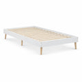 Twin Platform Bed Frame, 39 x 75 in, White with Natural Wood Legs and Slats