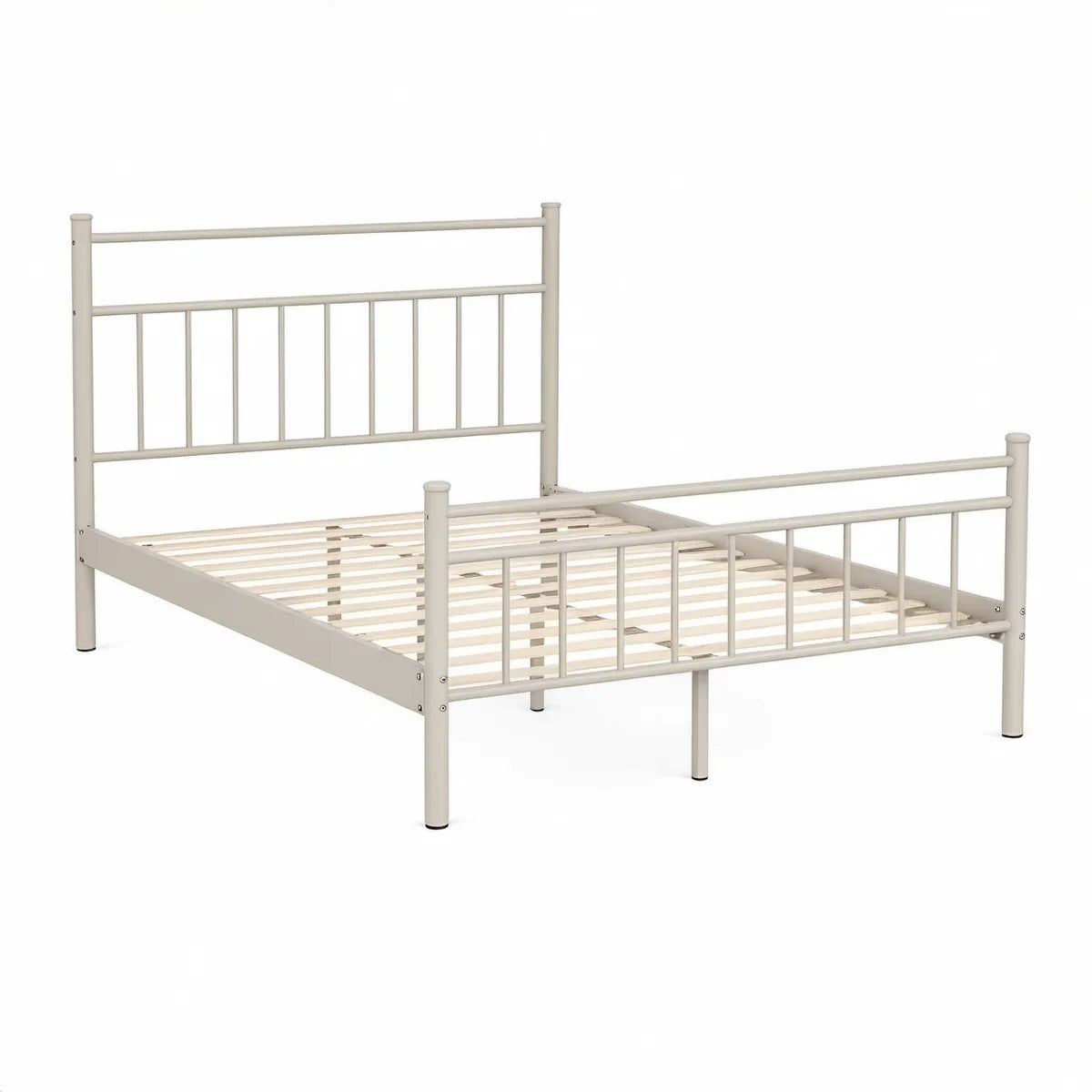 Ivory Steel Full Bed Frame with Headboard and Footboard, 54 x 75 in Mattress Support