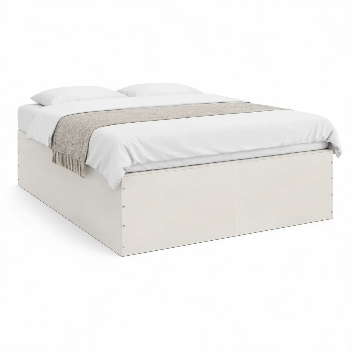 White Queen Storage Platform Bed Frame, 60 x 80 x 16 in, Engineered Wood