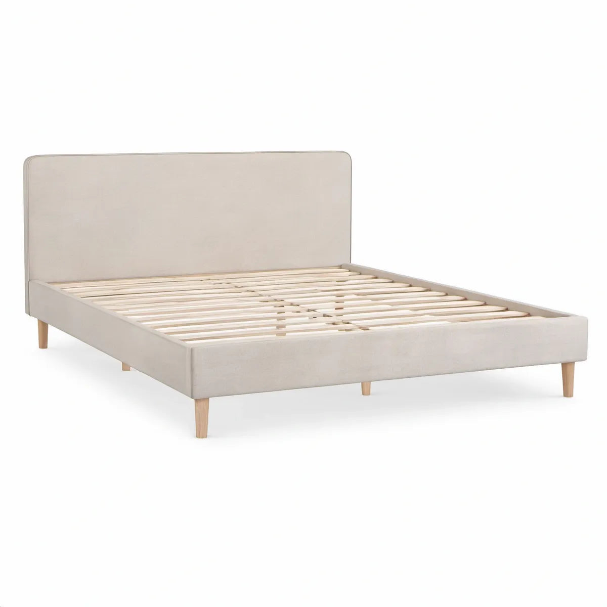 Queen Upholstered Platform Bed Frame, 60 x 80 in Mattress Area, Beige