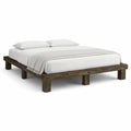 King Size Solid Pine Wood Platform Bed Frame, Dark Brown, 82 x 78 x 14 in