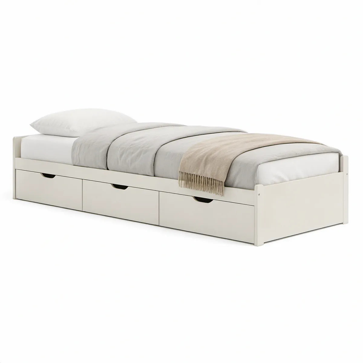 Twin White Platform Bed Frame with 3 Storage Drawers, 76 x 41 x 24 in