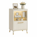 White and Gold MDF Storage Cabinet with Tempered Glass Shelf and 1 Door, 31.5 x 15.7 x 47.2 in