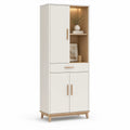 Tall Storage Cabinet, 31.5 x 15.7 x 70.9 in, White/Natural Oak