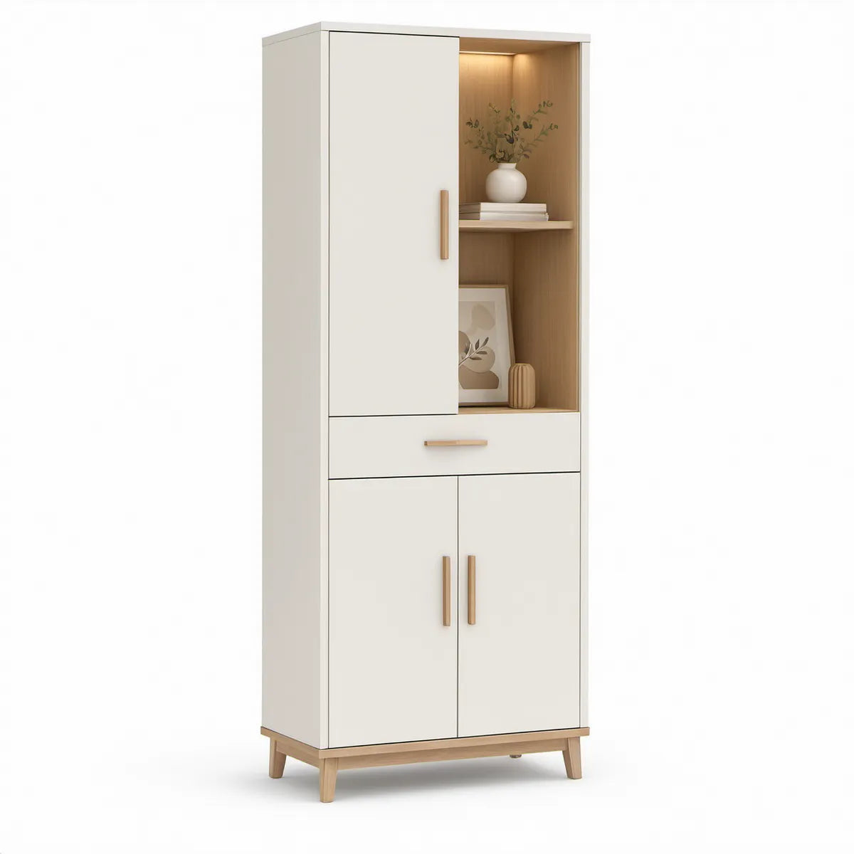 Tall Storage Cabinet, 31.5 x 15.7 x 70.9 in, White/Natural Oak
