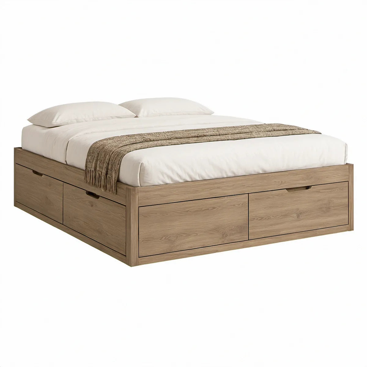 Queen Light Brown Engineered Wood Storage Platform Bed Frame with 6 Drawers, 82 x 62 x 18 in