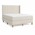 Cream Upholstered Queen Bed with Channel-Tufted Headboard, 65 x 85 x 50 in